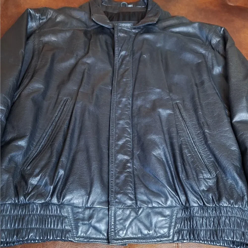 VTG 90s Compton Ashley Black Leather Bomber Jacket Mens Medium Y2K Flight Coat